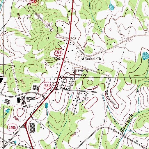 Topographic Map of Bethel Church, NC