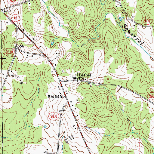 Topographic Map of Bethel Church, NC