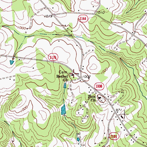Topographic Map of Bethel Church, NC