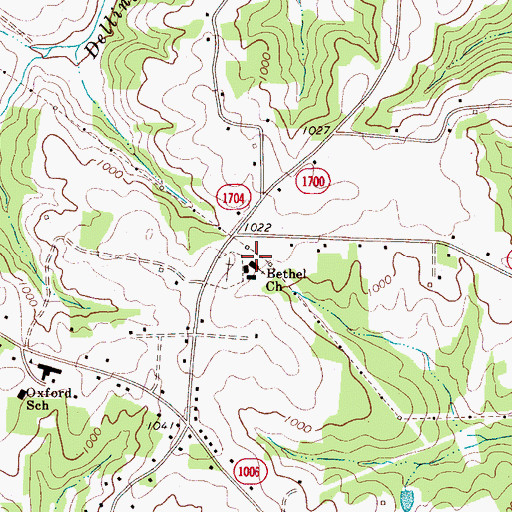 Topographic Map of Bethel Church, NC