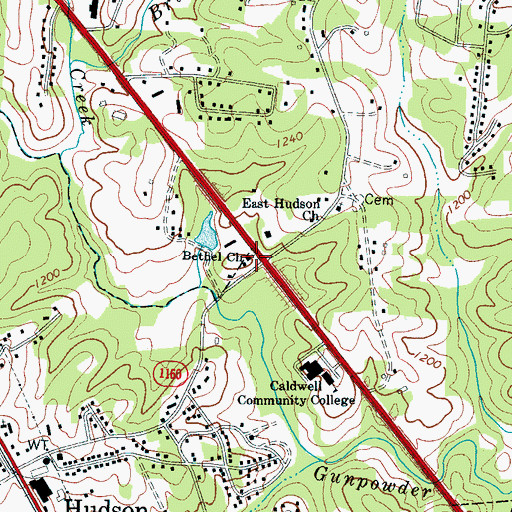 Topographic Map of Bethel Church, NC