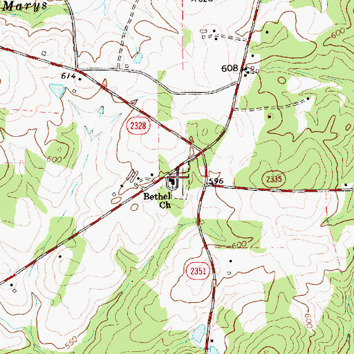Topographic Map of Bethel Church, NC