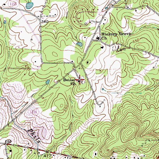 Topographic Map of Bethel Church, NC