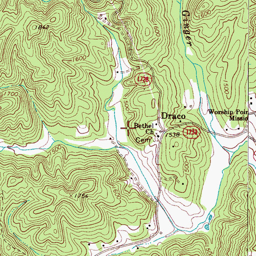 Topographic Map of Bethel Church, NC
