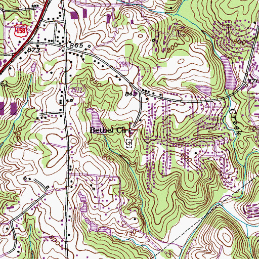 Topographic Map of Bethel Church, NC