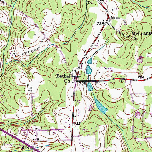 Topographic Map of Bethel Church, NC