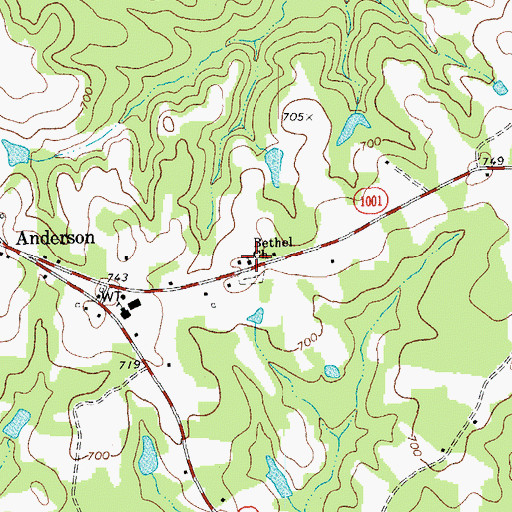 Topographic Map of Bethel Church, NC
