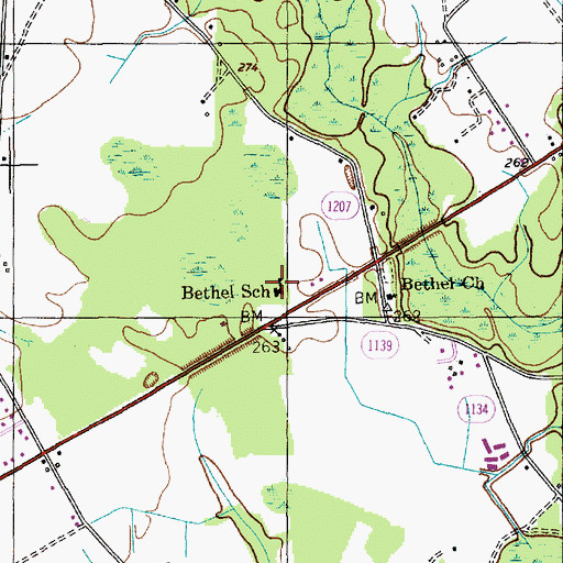 Topographic Map of Bethel School, NC