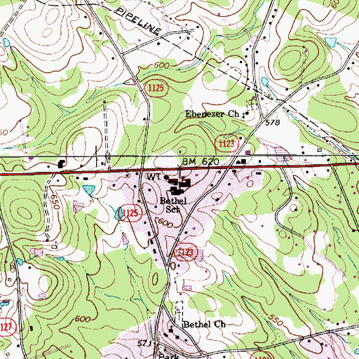 Topographic Map of Bethel School, NC