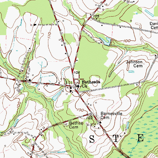 Topographic Map of Bethesda Church, NC