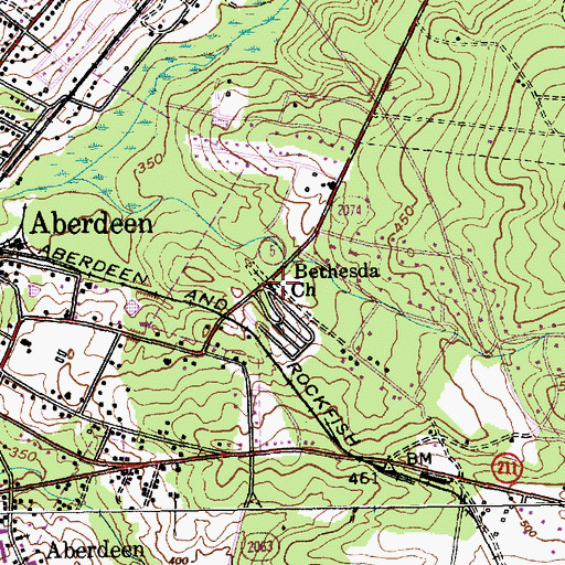 Topographic Map of Bethesda Church, NC