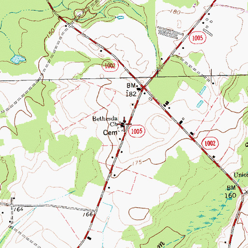 Topographic Map of Bethesda Church, NC