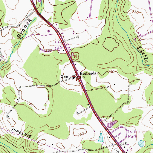 Topographic Map of Bethesda Church, NC