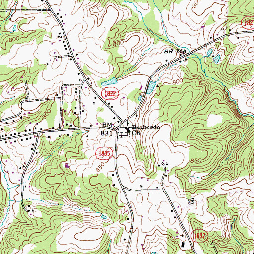 Topographic Map of Bethesda United Methodist Church, NC
