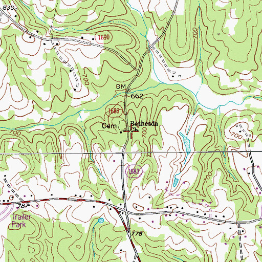 Topographic Map of Bethesda United Methodist Church, NC