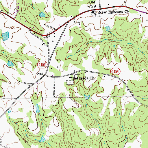 Topographic Map of Bethesda Church, NC