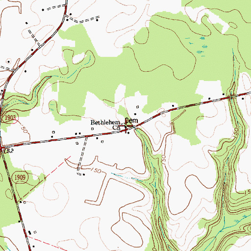 Topographic Map of Bethlehem Church, NC
