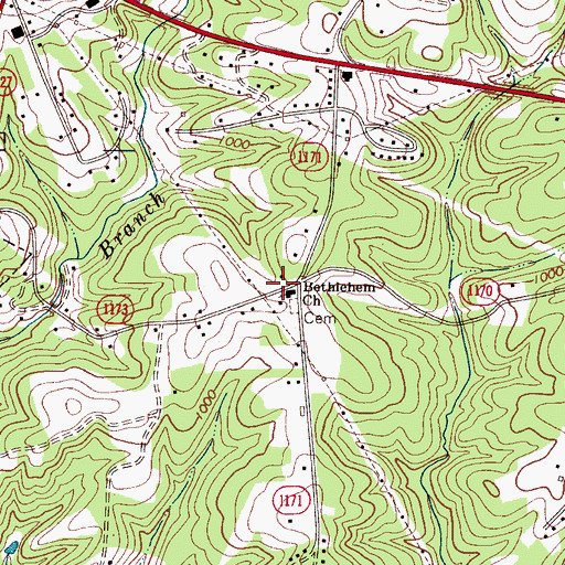 Topographic Map of Bethlehem Church, NC