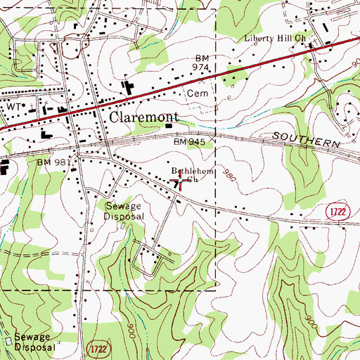 Topographic Map of Bethlehem Church, NC