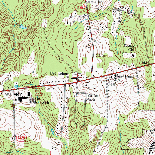 Topographic Map of Bethlehem Church, NC