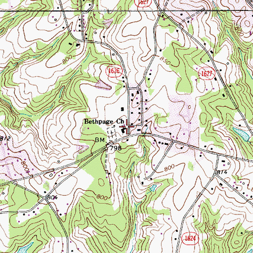 Topographic Map of Bethpage Church, NC