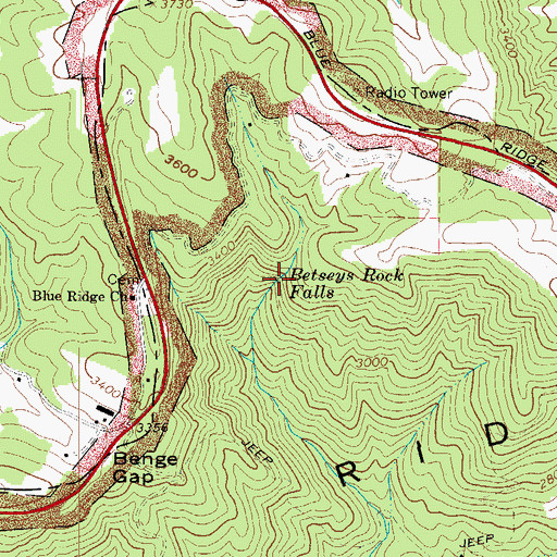 Topographic Map of Betseys Rock Falls, NC
