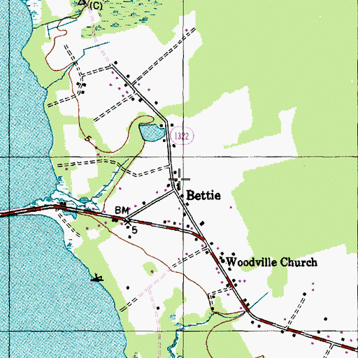 Topographic Map of Bettie, NC