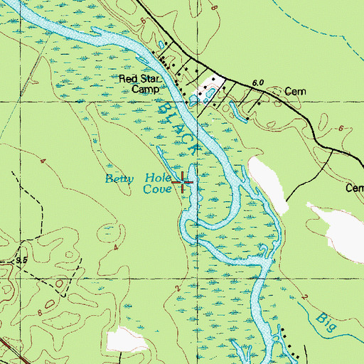 Topographic Map of Betty Hole Cove, NC