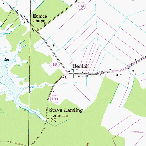 Topographic Map of Beulah, NC