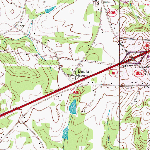 Topographic Map of Beulah Cemetery, NC
