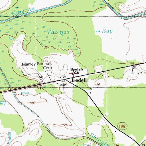 Topographic Map of Beulah Church, NC
