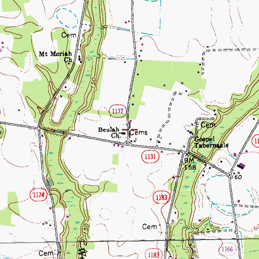 Topographic Map of Beulah Church, NC