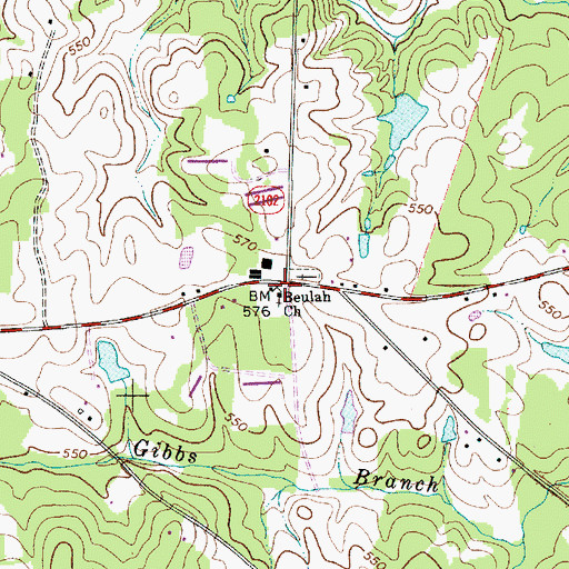Topographic Map of Beulah Church, NC