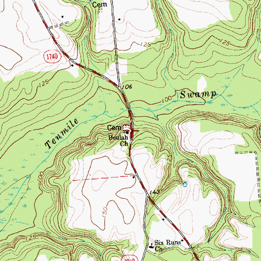 Topographic Map of Beulah Church, NC