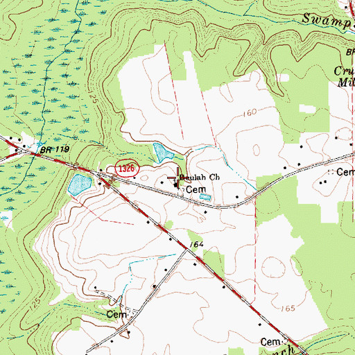 Topographic Map of Beulah Church, NC