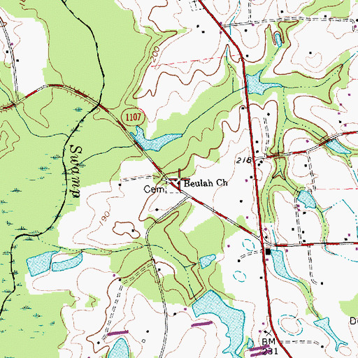 Topographic Map of Beulah Church, NC
