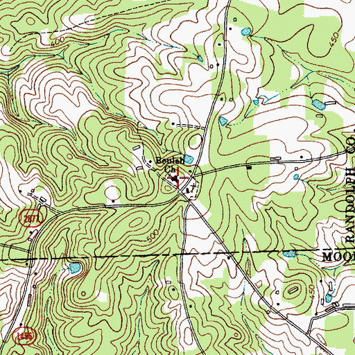 Topographic Map of Beulah Church, NC