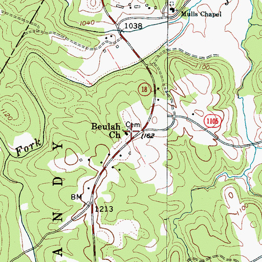 Topographic Map of Beulah Church, NC