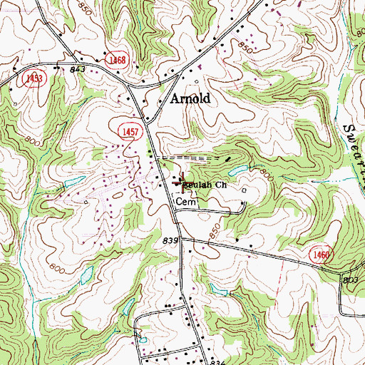 Topographic Map of Beulah United Church of Christ, NC