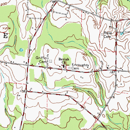 Topographic Map of Beulah Church, NC