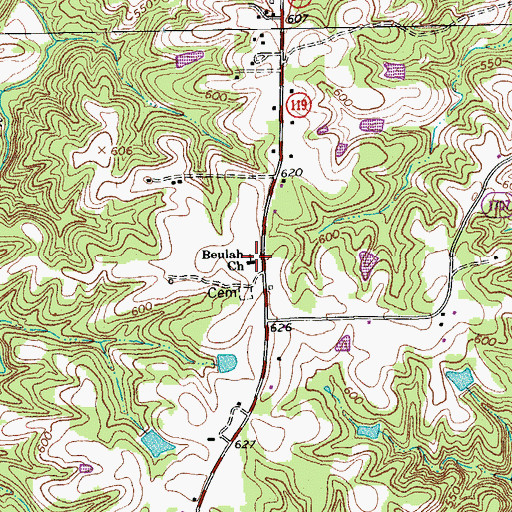 Topographic Map of Beulah Church, NC