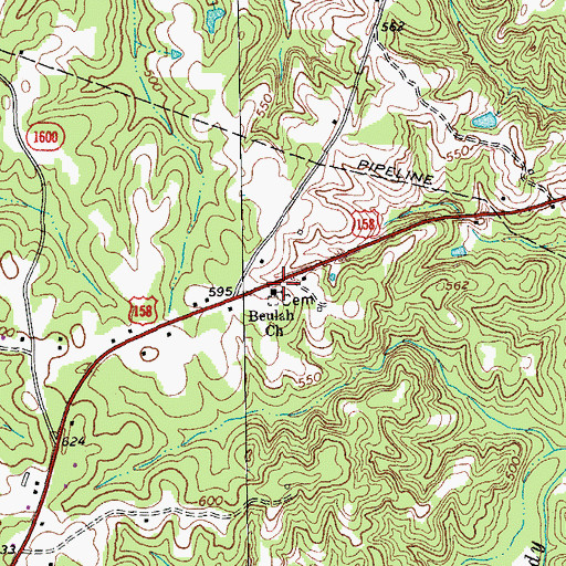 Topographic Map of Beulah Church, NC