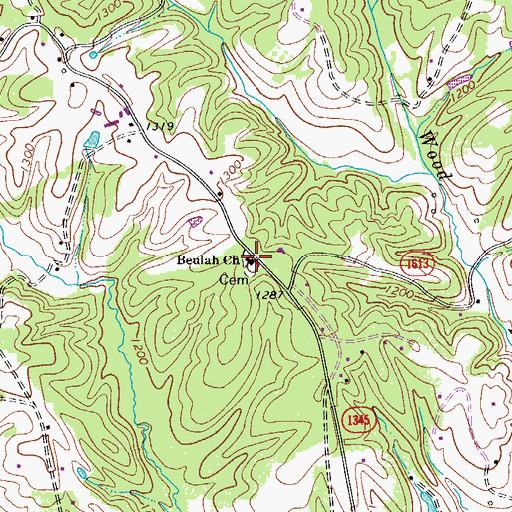 Topographic Map of Beulah Methodist Church, NC