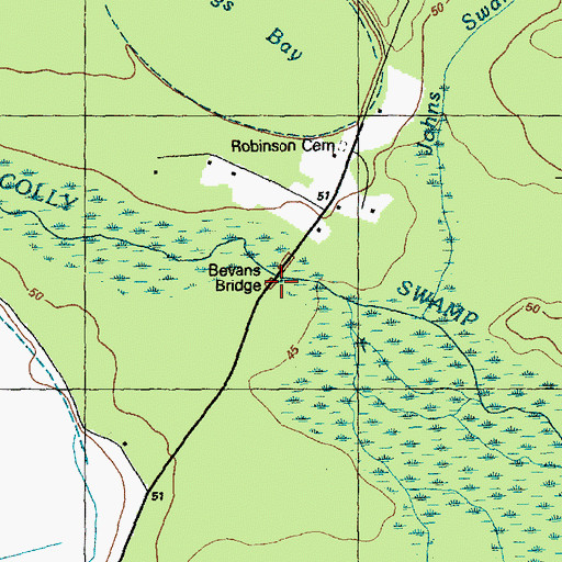 Topographic Map of Bevans Bridge, NC