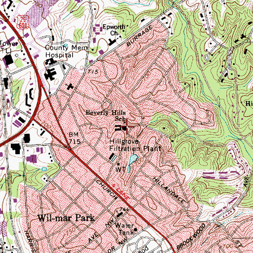 Topographic Map of Beverly Hills School, NC