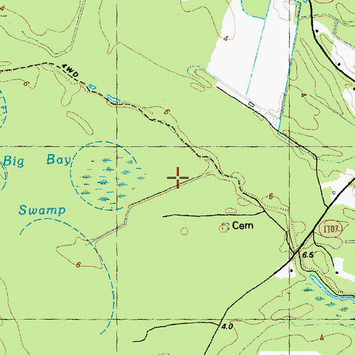 Topographic Map of Big Bay Swamp, NC