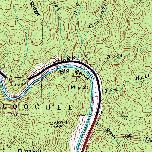 Topographic Map of Big Bend, NC