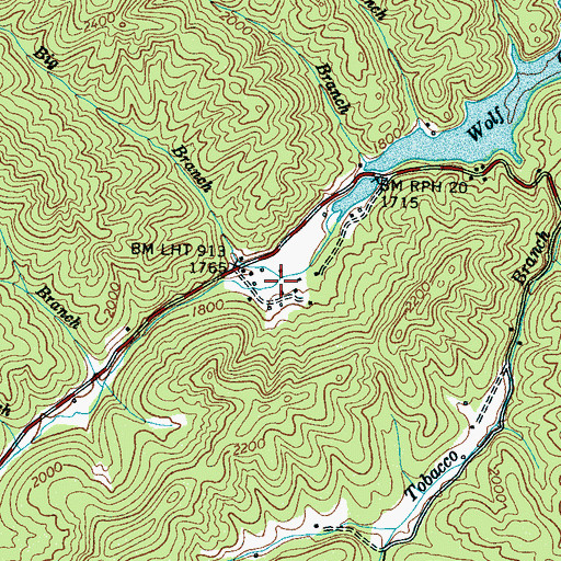 Topographic Map of Big Branch, NC