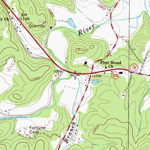 Topographic Map of Big Branch, NC