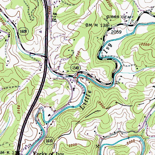 Topographic Map of Big Branch, NC